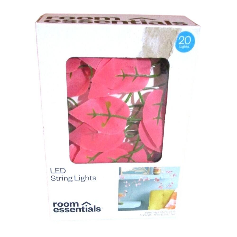 Room Essentials LED Pink Leaf String Lights 20 Lights USB Battery Timer 7 Feet